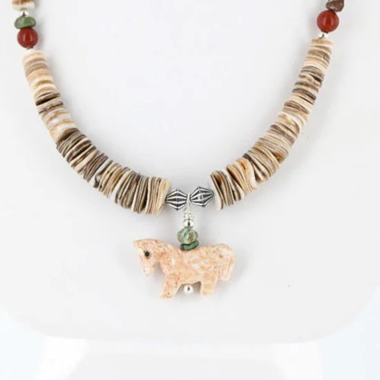 Navajo .925 Sterling Silver Graduated Melon Shell and Jasper Native American Necklace 790101-15 Navajo .925 Sterling Silver Graduated Melon Shell and Jasper Native American Necklace 790101-15