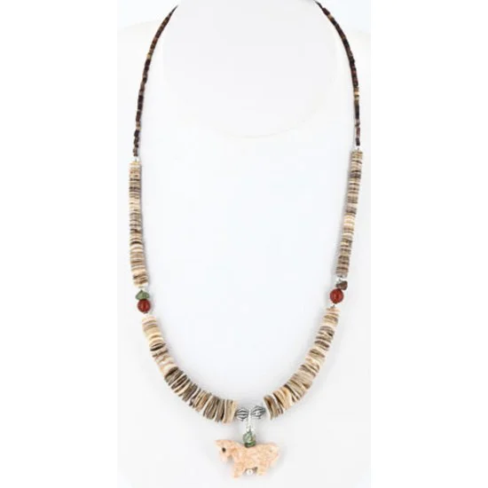 Navajo .925 Sterling Silver Graduated Melon Shell and Jasper Native American Necklace 790101-15 Navajo .925 Sterling Silver Graduated Melon Shell and Jasper Native American Necklace 790101-15