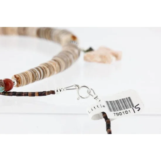 Navajo .925 Sterling Silver Graduated Melon Shell and Jasper Native American Necklace 790101-15 Navajo .925 Sterling Silver Graduated Melon Shell and Jasper Native American Necklace 790101-15