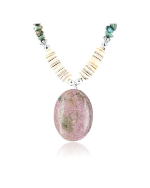 Certified Authentic Navajo .925 Sterling Silver Graduated Melon Shell and Jasper Turquoise Native American Necklace 15837-6