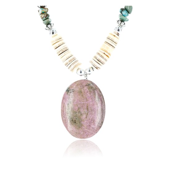Certified Authentic Navajo .925 Sterling Silver Graduated Melon Shell and Jasper Turquoise Native American Necklace 15837-6