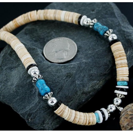Certified Authentic Navajo .925 Sterling Silver Graduated Melon Shell and Jasper Turquoise Native American Necklace 370898965382