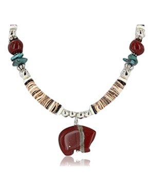 Certified Authentic Navajo .925 Sterling Silver Graduated Melon Shell and Jasper Turquoise Native American Necklace 390828052729