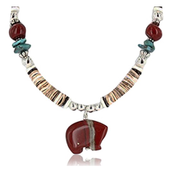 Certified Authentic Navajo .925 Sterling Silver Graduated Melon Shell and Jasper Turquoise Native American Necklace 390828052729