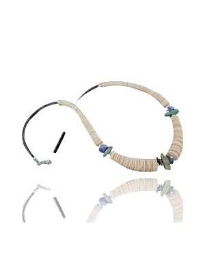 Certified Authentic Navajo .925 Sterling Silver Graduated Melon Shell and Lapis Turquoise Native American Necklace 15632-73