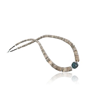 Certified Authentic Navajo .925 Sterling Silver Graduated Melon Shell and ST Turquoise Native American Necklace 15151-6