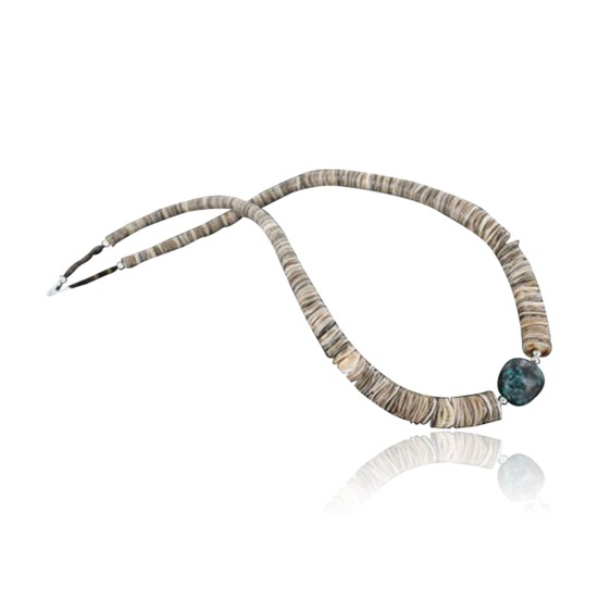 Certified Authentic Navajo .925 Sterling Silver Graduated Melon Shell and ST Turquoise Native American Necklace 15151-6