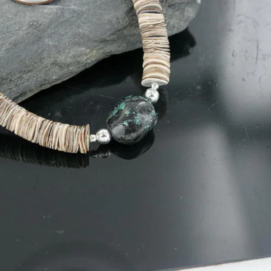 Navajo .925 Sterling Silver Graduated Melon Shell and STORMY MOUTAIN Turquoise Native American Necklace 390675815200 Navajo .925 Sterling Silver Graduated Melon Shell and STORMY MOUTAIN Turquoise Native American Necklace 390675815200