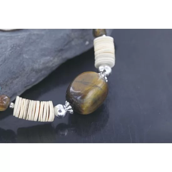 Navajo .925 Sterling Silver Graduated Melon Shell and Tigers Eye Turquoise Native American Necklace 15562-108 Navajo .925 Sterling Silver Graduated Melon Shell and Tigers Eye Turquoise Native American Necklace 15562-108