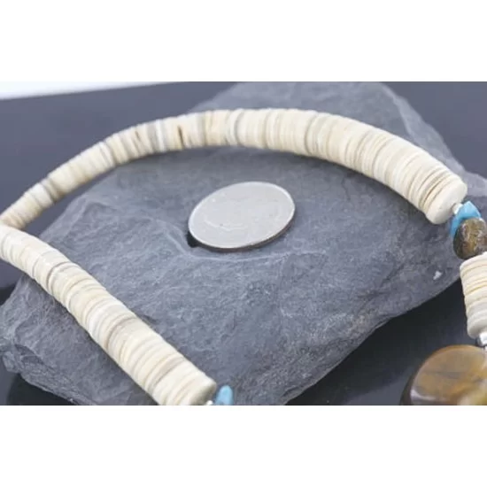 Navajo .925 Sterling Silver Graduated Melon Shell and Tigers Eye Turquoise Native American Necklace 15562-108 Navajo .925 Sterling Silver Graduated Melon Shell and Tigers Eye Turquoise Native American Necklace 15562-108