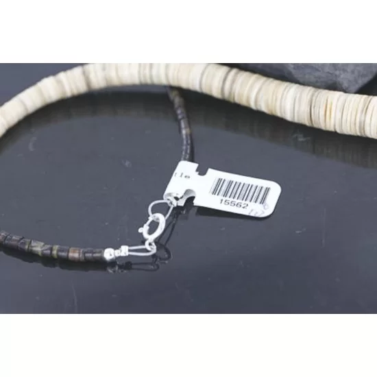 Navajo .925 Sterling Silver Graduated Melon Shell and Tigers Eye Turquoise Native American Necklace 15562-108 Navajo .925 Sterling Silver Graduated Melon Shell and Tigers Eye Turquoise Native American Necklace 15562-108