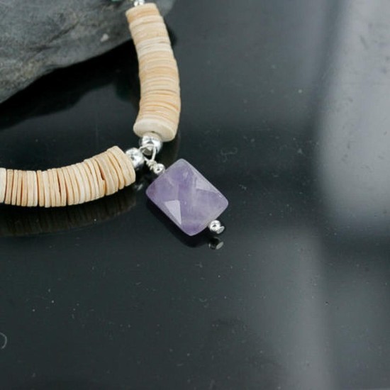 Certified Authentic Navajo .925 Sterling Silver Graduated Melon Shell and Turquoise Amethyst Native American Necklace 390725874649