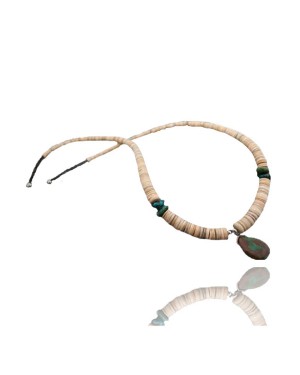 Certified Authentic Navajo .925 Sterling Silver Graduated Melon Shell and Turquoise DROP Native American Necklace 7501008-59