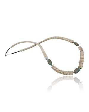 Certified Authentic Navajo .925 Sterling Silver Graduated Melon Shell and Turquoise Native American Necklace 15151-12