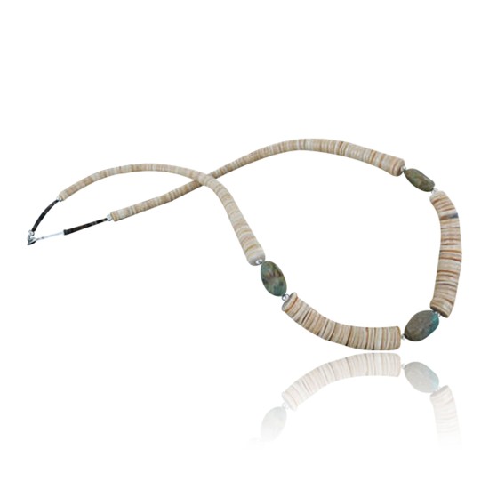 Certified Authentic Navajo .925 Sterling Silver Graduated Melon Shell and Turquoise Native American Necklace 15151-12