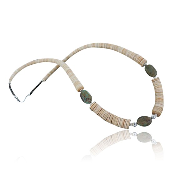 Certified Authentic Navajo .925 Sterling Silver Graduated Melon Shell and TURQUOISE Native American Necklace 15213-17