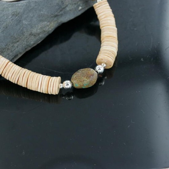 Certified Authentic Navajo .925 Sterling Silver Graduated Melon Shell and TURQUOISE Native American Necklace 15213-17