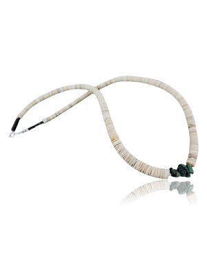 Certified Authentic Navajo .925 Sterling Silver Graduated Melon Shell and Turquoise Native American Necklace 15213-70