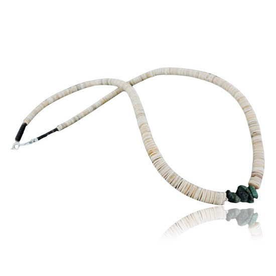 Certified Authentic Navajo .925 Sterling Silver Graduated Melon Shell and Turquoise Native American Necklace 15213-70