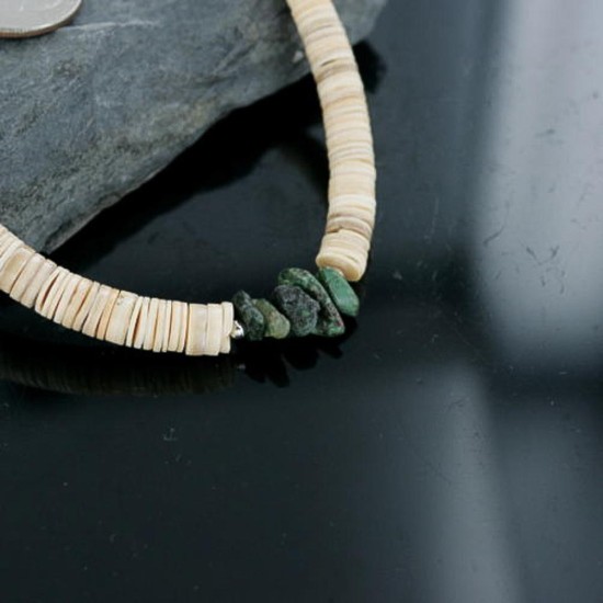 Certified Authentic Navajo .925 Sterling Silver Graduated Melon Shell and Turquoise Native American Necklace 15213-70
