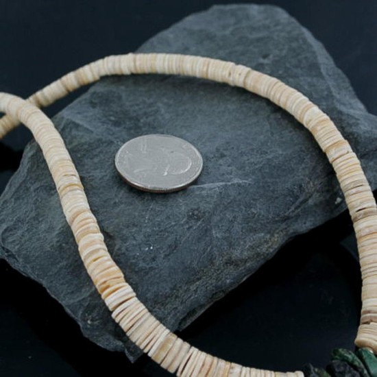 Certified Authentic Navajo .925 Sterling Silver Graduated Melon Shell and Turquoise Native American Necklace 15213-70