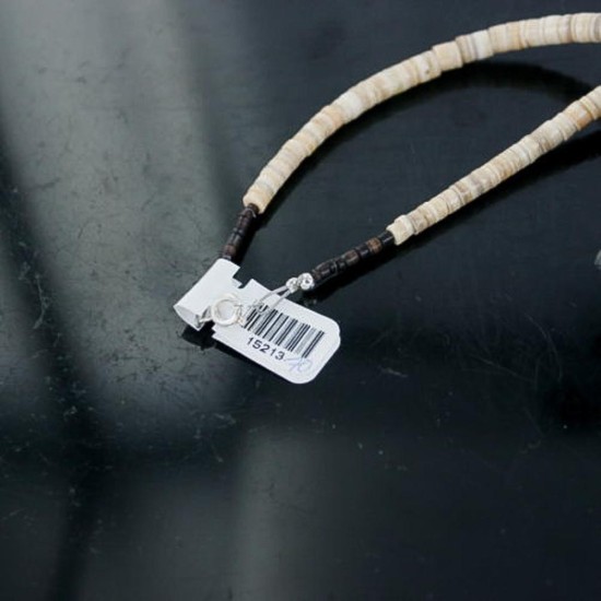 Certified Authentic Navajo .925 Sterling Silver Graduated Melon Shell and Turquoise Native American Necklace 15213-70