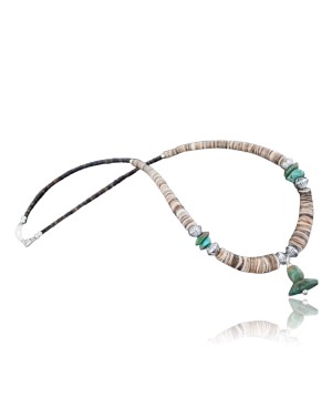 Certified Authentic Navajo .925 Sterling Silver Graduated Melon Shell and Turquoise Native American Necklace 15213-8