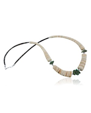 Certified Authentic Navajo .925 Sterling Silver Graduated Melon Shell and Turquoise Native American Necklace 15383-20