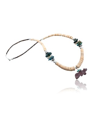 Certified Authentic Navajo .925 Sterling Silver Graduated Melon Shell and Turquoise Native American Necklace 15552-12