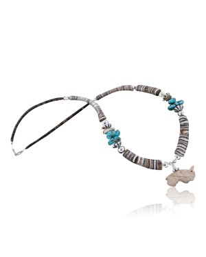 Certified Authentic Navajo .925 Sterling Silver Graduated Melon Shell and Turquoise Native American Necklace 15554-10