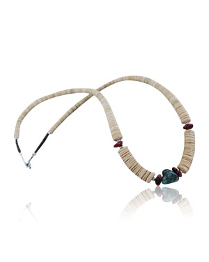 Certified Authentic Navajo .925 Sterling Silver Graduated Melon Shell and Turquoise Native American Necklace 15554-19