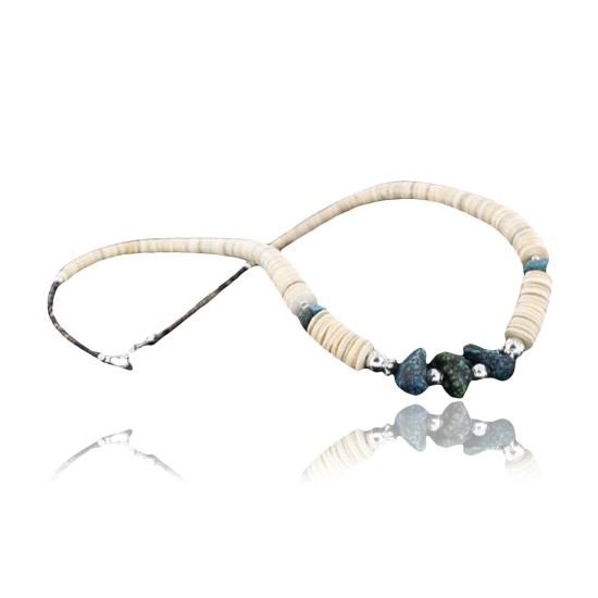 Certified Authentic Navajo .925 Sterling Silver Graduated Melon Shell and Turquoise Native American Necklace 15554-36