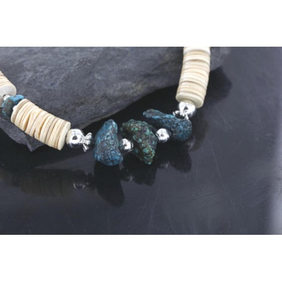 Certified Authentic Navajo .925 Sterling Silver Graduated Melon Shell and Turquoise Native American Necklace 15554-36