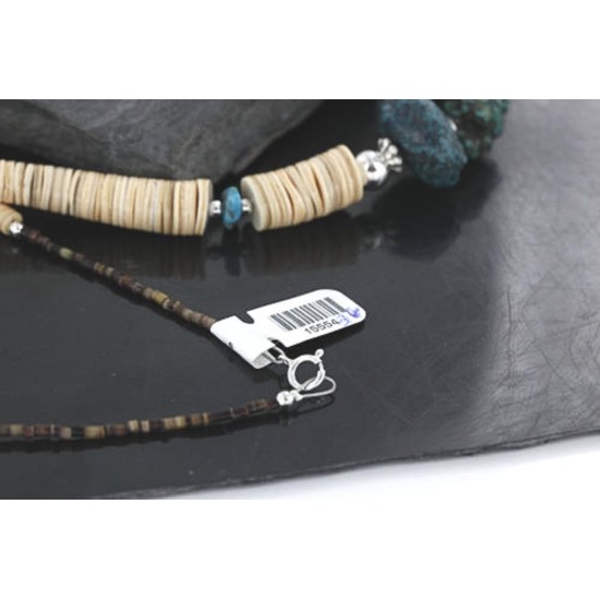 Certified Authentic Navajo .925 Sterling Silver Graduated Melon Shell and Turquoise Native American Necklace 15554-36