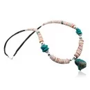 Navajo .925 Sterling Silver Graduated Melon Shell and Turquoise Native American Necklace 15554-4