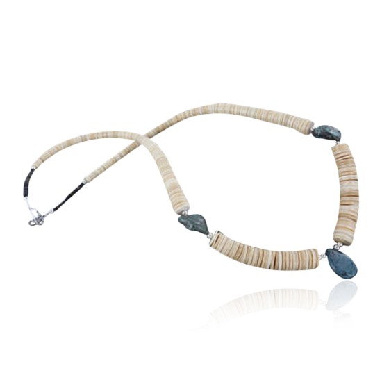 Certified Authentic Navajo .925 Sterling Silver Graduated Melon Shell and Turquoise Native American Necklace 15562-12