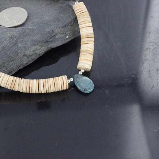 Certified Authentic Navajo .925 Sterling Silver Graduated Melon Shell and Turquoise Native American Necklace 15562-12