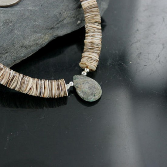Certified Authentic Navajo .925 Sterling Silver Graduated Melon Shell and Turquoise Native American Necklace 15562-17