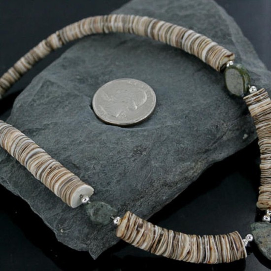 Certified Authentic Navajo .925 Sterling Silver Graduated Melon Shell and Turquoise Native American Necklace 15562-17