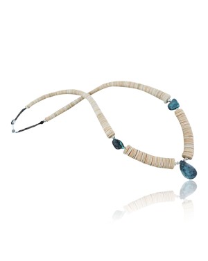 Certified Authentic Navajo .925 Sterling Silver Graduated Melon Shell and Turquoise Native American Necklace 15562-9