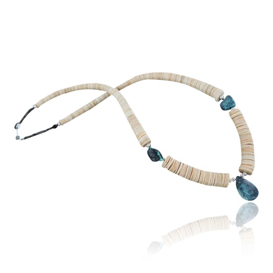 Certified Authentic Navajo .925 Sterling Silver Graduated Melon Shell and Turquoise Native American Necklace 15562-9