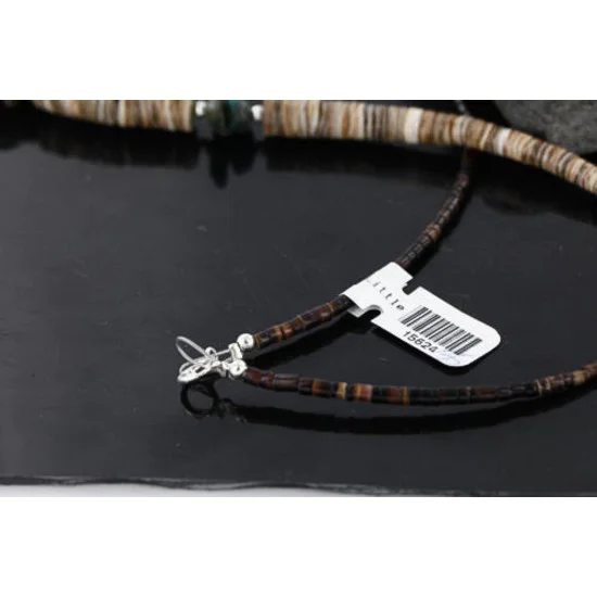 Navajo .925 Sterling Silver Graduated Melon Shell and Turquoise Native American Necklace 15624-35 Navajo .925 Sterling Silver Graduated Melon Shell and Turquoise Native American Necklace 15624-35