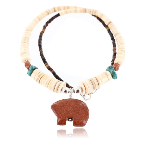 Certified Authentic Navajo .925 Sterling Silver Graduated Melon Shell and Turquoise Native American Necklace 15757-2