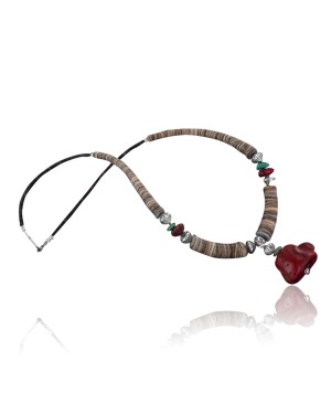 Certified Authentic Navajo .925 Sterling Silver Graduated Melon Shell and Turquoise Native American Necklace 15777-33