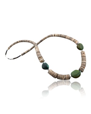 Certified Authentic Navajo .925 Sterling Silver Graduated Melon Shell and Turquoise Native American Necklace 15778-25