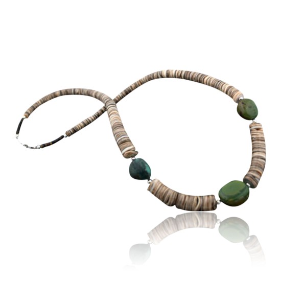 Certified Authentic Navajo .925 Sterling Silver Graduated Melon Shell and Turquoise Native American Necklace 15778-25