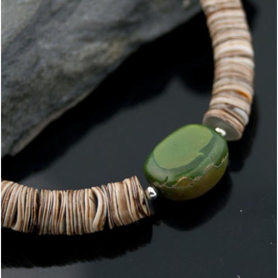 Certified Authentic Navajo .925 Sterling Silver Graduated Melon Shell and Turquoise Native American Necklace 15778-25
