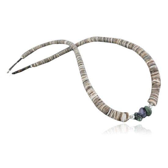 Certified Authentic Navajo .925 Sterling Silver Graduated Melon Shell and Turquoise Native American Necklace 18108-29