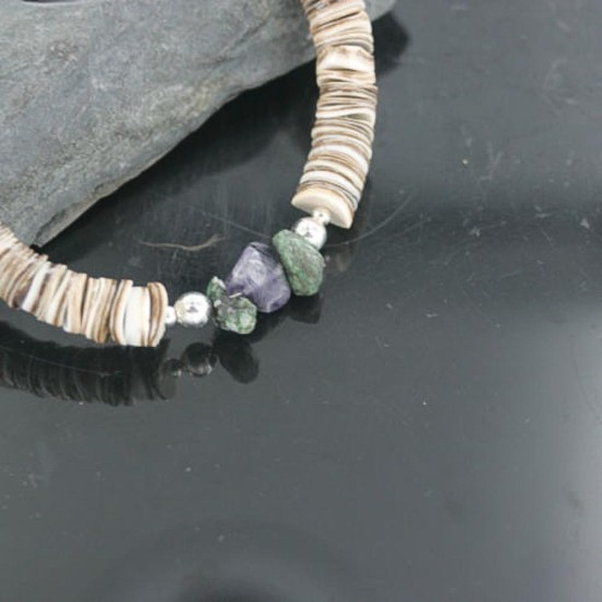 Certified Authentic Navajo .925 Sterling Silver Graduated Melon Shell and Turquoise Native American Necklace 18108-29