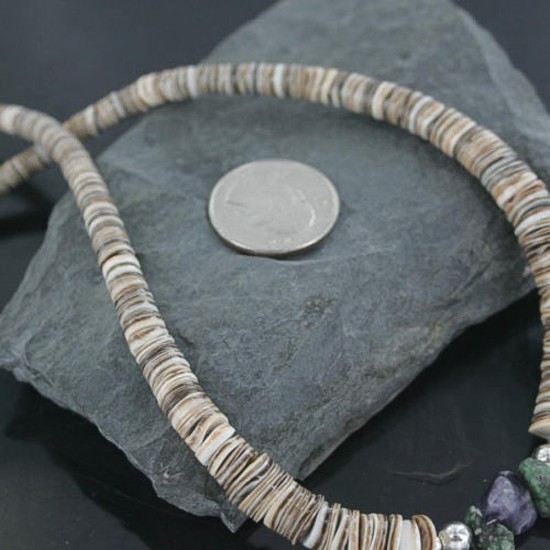 Certified Authentic Navajo .925 Sterling Silver Graduated Melon Shell and Turquoise Native American Necklace 18108-29